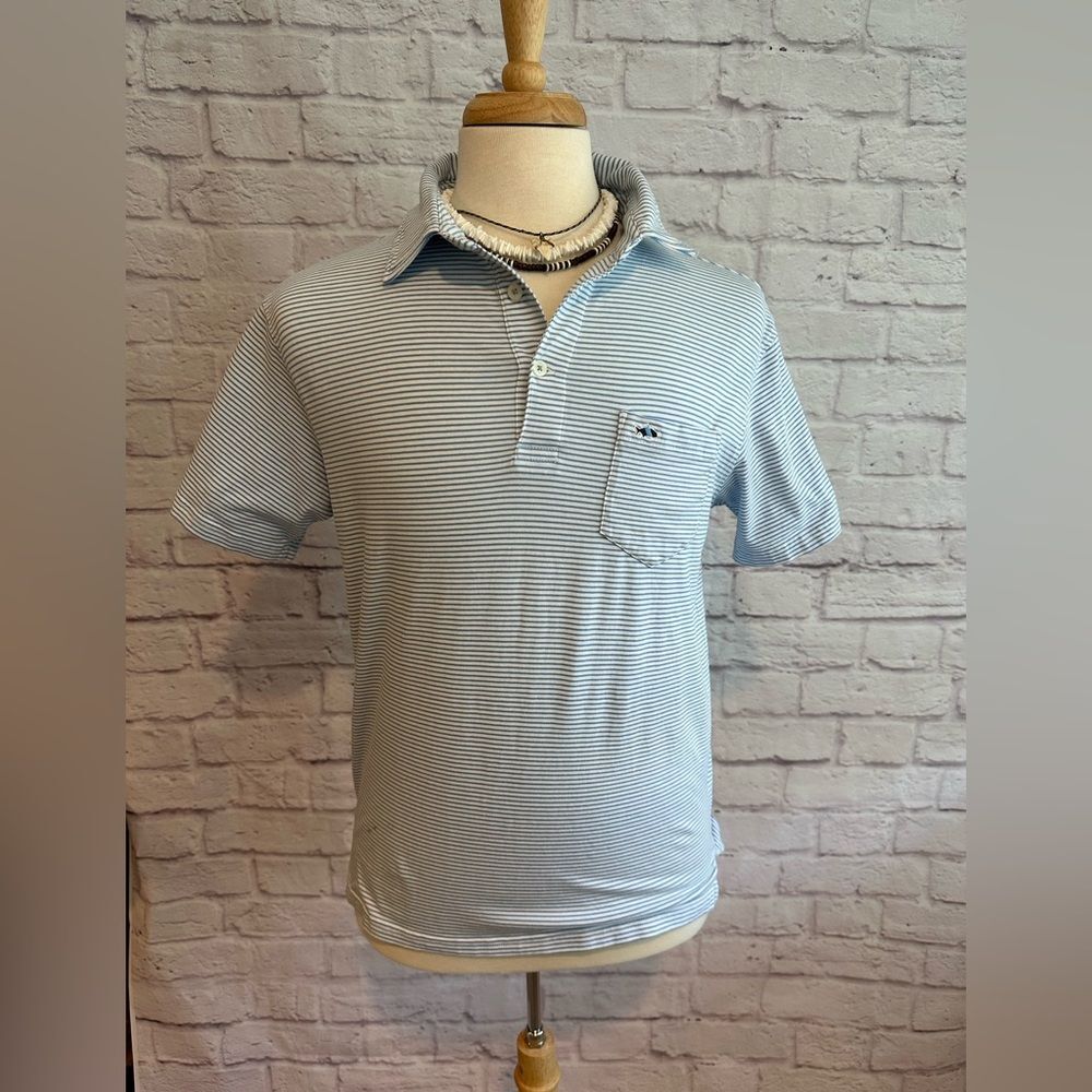 Fish Hippie Men's Striped Light Blue Polo with Chest Pocket size M